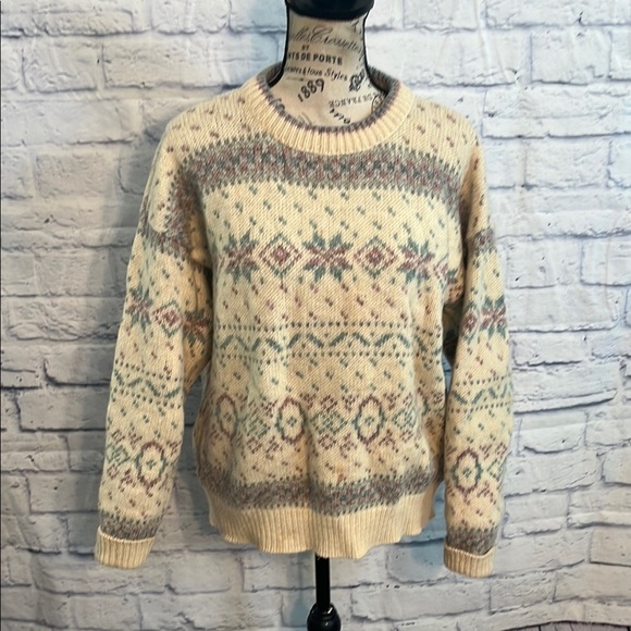 Vintage Eddie Bauer Sweater Wool Blend Fair Isle Size Medium Pastel - Picture 1 of 7
